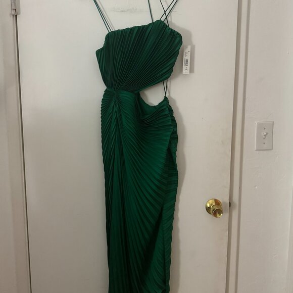 Alice + Olivia GREEN Pleated Fayeth Midi Dress | Size 4 - Picture 4 of 9